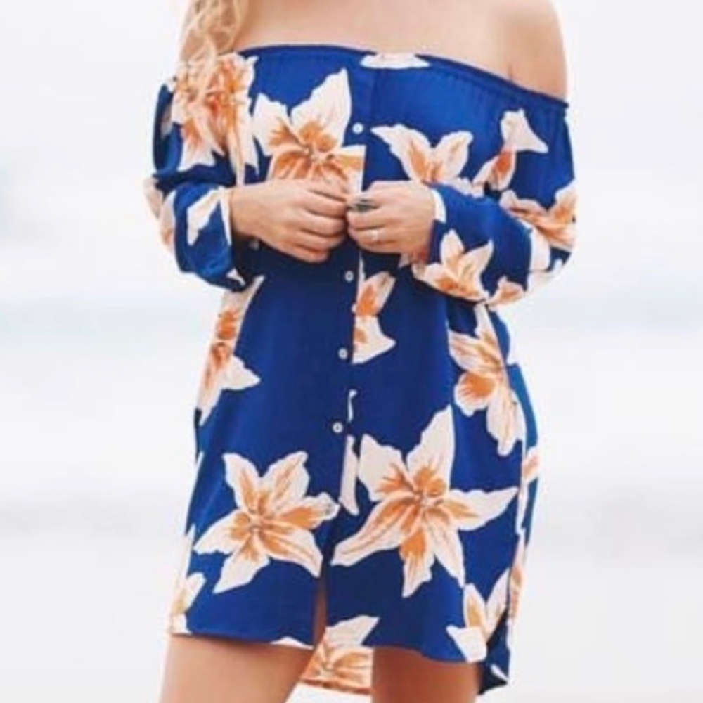 Fighting Eel Ava Sky blue tiger lily off the shoulder dress mommy & me sz XS